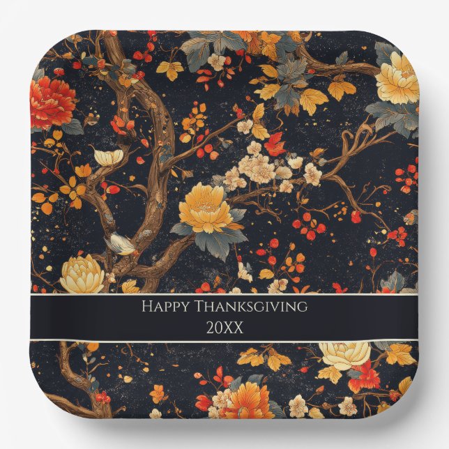Elegant Fall Chinoiserie Paper Plate (Front)