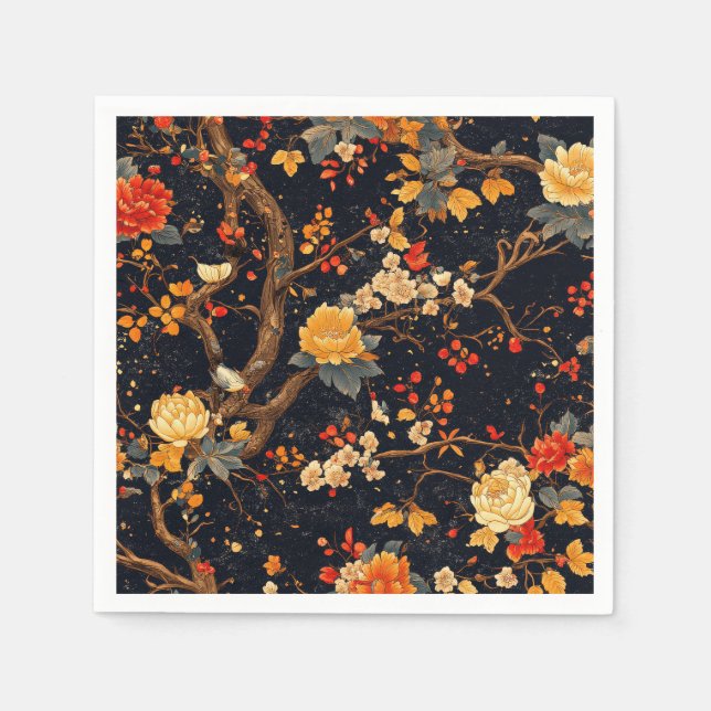 Elegant Fall Chinoiserie Paper Plate Napkin (Front)