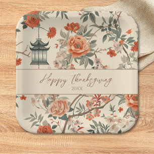 Elegant Fall Chinoiserie Thanksgiving Paper Plate