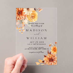 Elegant Fall Daisy Floral Wedding Acrylic Invitations