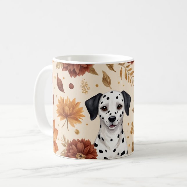 Elegant Fall Dalmatian Floral Accents Coffee Mug (Front Left)