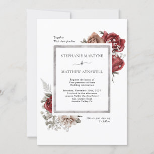 Elegant Fall Dusty Orange Red Botanical Wedding  Invitation