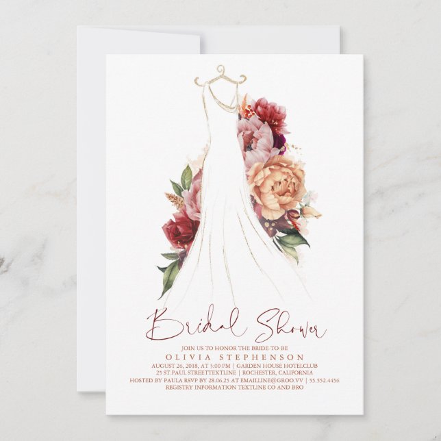 Elegant Fall Earthy Flowers Dress Bridal Shower Invitation (Front)