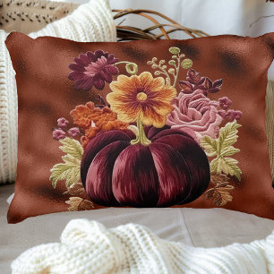 Elegant Fall Embroidered Pumpkin Flowers Decorative Cushion