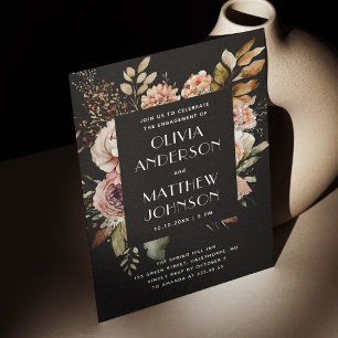 Elegant Fall Engagement Party Black Boho Floral Invitation