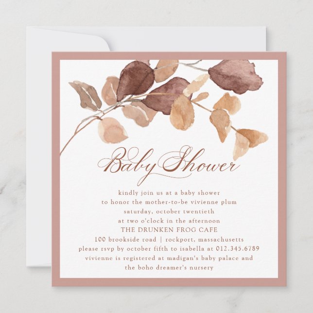 Elegant Fall Eucalyptus Leaves Baby Shower Invitation (Front)