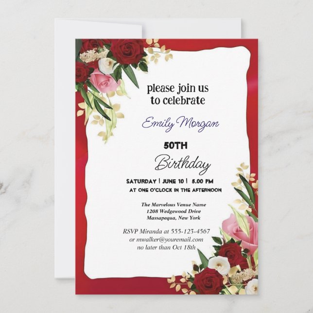 Elegant Fall Floral 50th Birthday Invitation (Front)