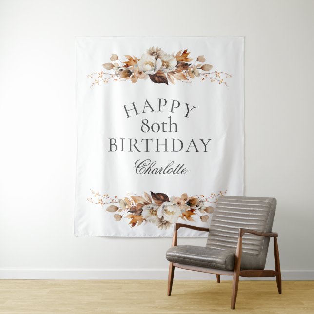 Elegant Fall Floral 80th Birthday Party Tapestry (In Situ)