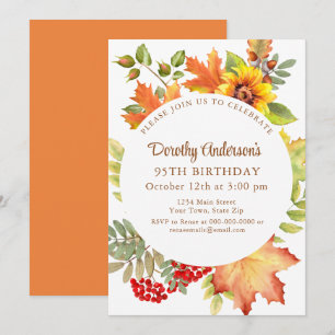 Elegant Fall Floral 95th Birthday Invitation