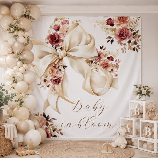 Elegant Fall Floral Bow Baby Shower Backdrop Tapestry