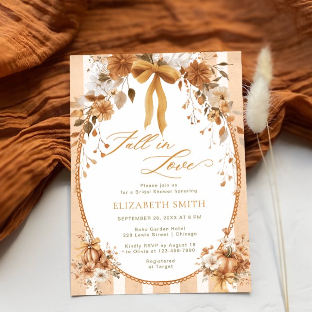 Elegant Fall Floral Bow Fall in Love Bridal Shower Invitation (Creator Uploaded)