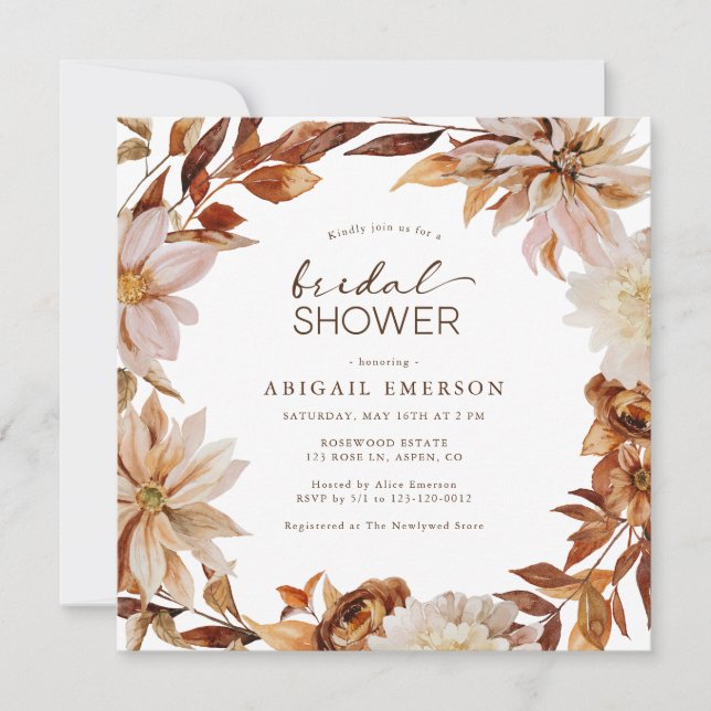 Elegant Fall Floral Bridal Shower Invitation (Front)