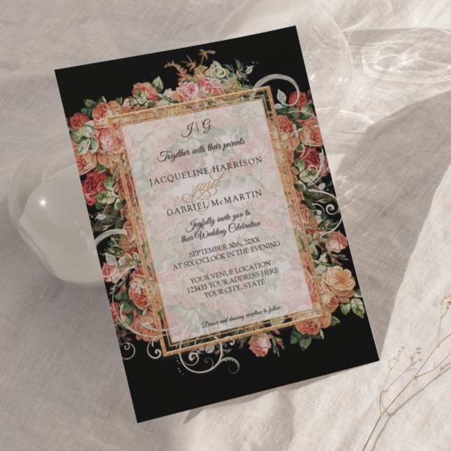 Elegant Fall Floral Burgundy Blush Floral Gold Inv Invitation (Creator Uploaded)