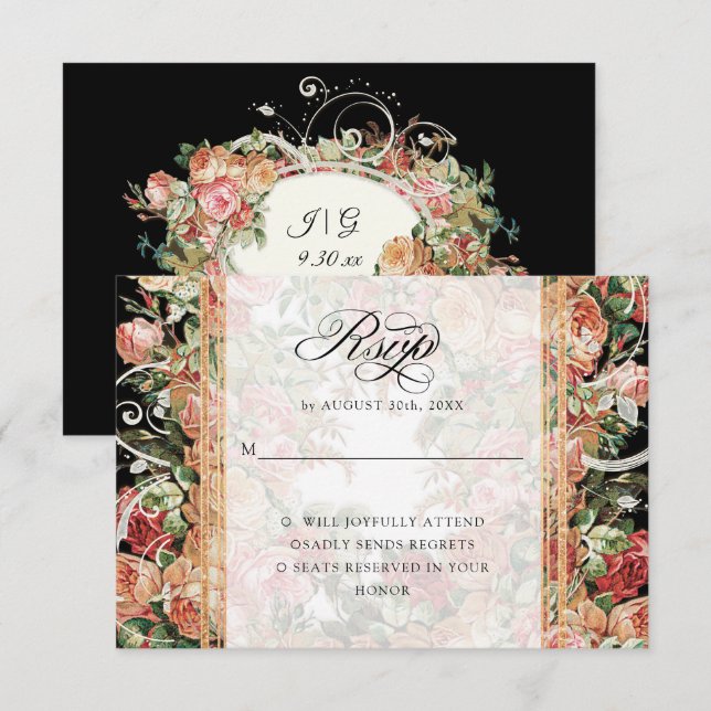 Elegant Fall Floral Burgundy Blush Floral Gold Inv Invitation (Front/Back)