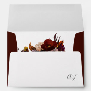 Elegant fall floral burgundy rustic wedding envelope