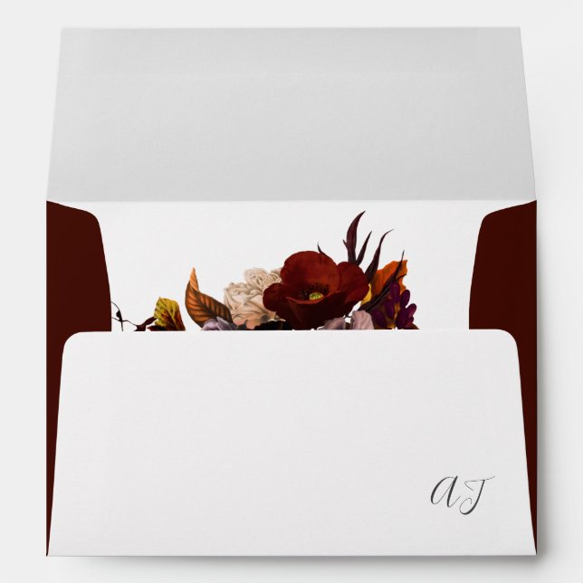 Elegant fall floral burgundy rustic wedding envelope (Back (Bottom))