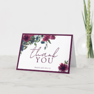 Elegant Fall Floral Burgundy Script Autumn Wedding Thank You Card