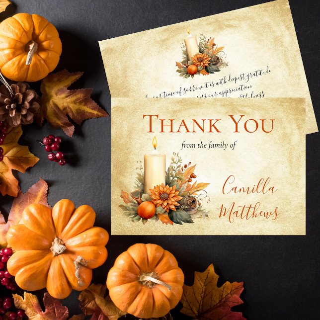 Elegant Fall Floral | Candle Bereavement Thank You Card (Elegant Fall Floral Candle Funeral | Bereavement Thank You)