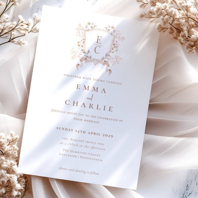 Elegant Fall Floral Crest Wedding Invitation (Creator Uploaded)