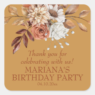 Elegant Fall Floral Gold Party Favour Square Sticker