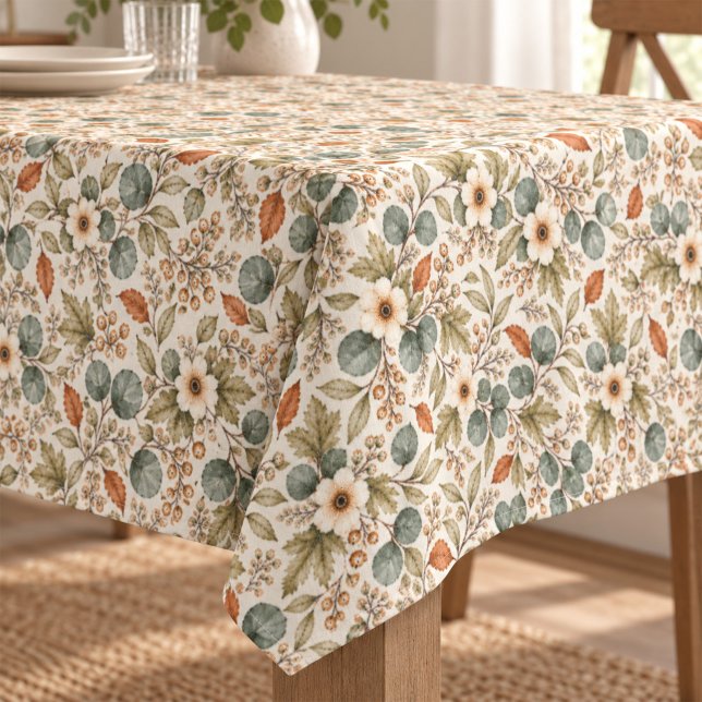 Elegant Fall Floral Greenery Pattern  Tablecloth (Elegant fall florals and soft greenery bring warm seasonal charm to your dining table.
)