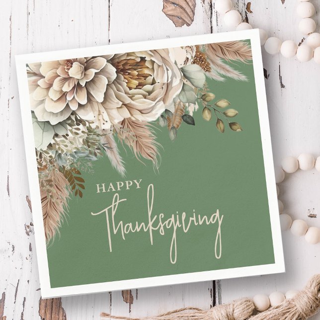  Elegant Fall Floral Happy Thanksgiving Napkin (Creator Uploaded)