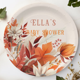 Elegant fall floral leaves baby shower paper plate