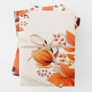 Elegant fall floral leaves baby shower wrapping paper sheet