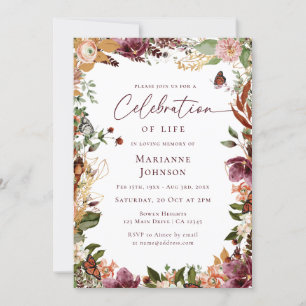 Elegant Fall Floral Memorial Celebration of Life Invitation