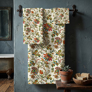 Elegant fall floral pattern bath towel set
