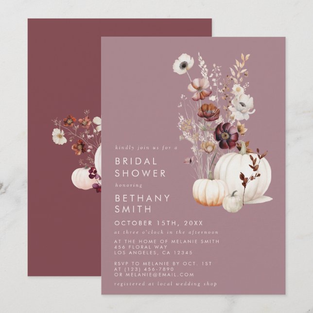 Elegant Fall Floral Pumpkin Bridal Shower Invitation (Front/Back)