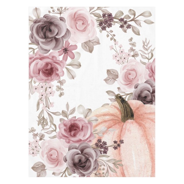 Elegant Fall Floral Pumpkin Neutrals Watercolor  Tablecloth (Front)