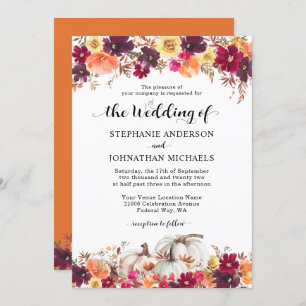 Elegant Fall Floral Pumpkin Wedding Invitation
