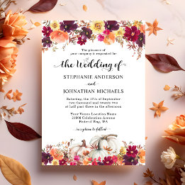 Elegant Fall Floral Pumpkin Wedding Invitation
