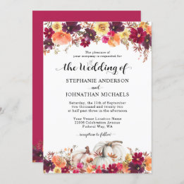 Elegant Fall Floral Pumpkin Wedding Invitation