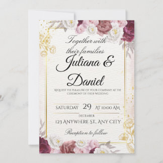 Elegant Fall Floral Pumpkin Wedding Invitation Car