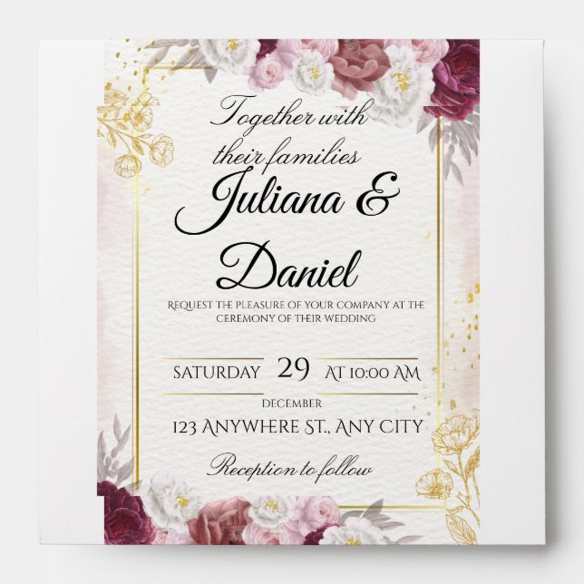 Elegant Fall Floral Pumpkin Wedding Invitation Car Envelope (Front)