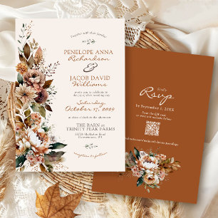Elegant Fall Floral Terracotta Boho Autumn Wedding Invitation