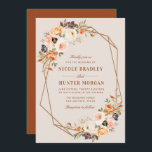 elegant fall floral terracotta geometric wedding invitation<br><div class="desc">A terracotta fall floral design with a geometric frame with text in the middle.
The golden,  blush and maroon are perfect for your rustic,  country summer and fall wedding themes.</div>