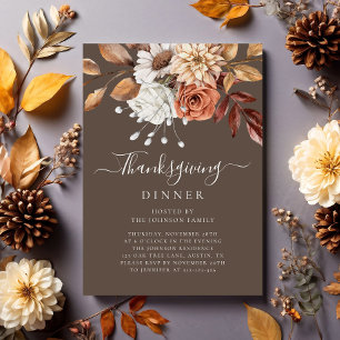 Elegant Fall Floral Thanksgiving Dinner Invitation