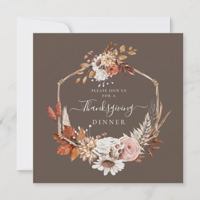 Elegant Fall Floral Thanksgiving Dinner Invitation (Front)