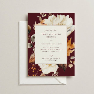 Elegant Fall Floral Thanksgiving Dinner Party Invitation