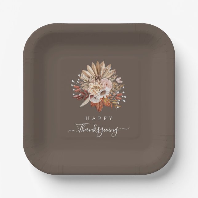 Elegant Fall Floral Thanksgiving  Paper Plate (Front)