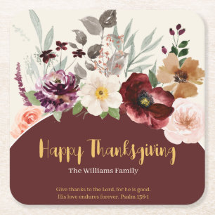 Elegant Fall Floral Thanksgiving Square Paper Coaster