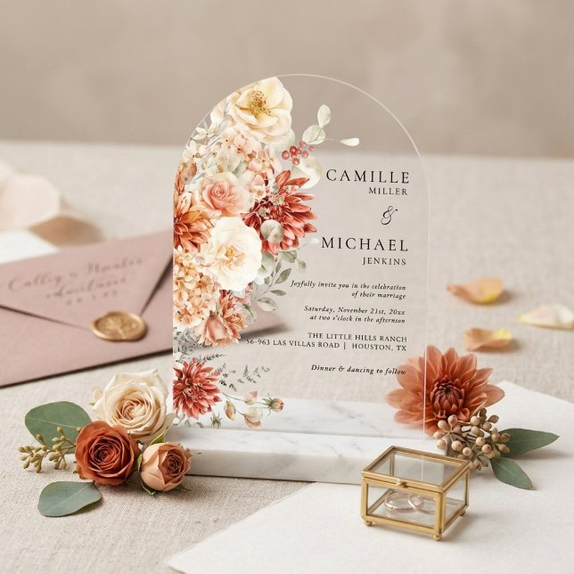 Elegant Fall Floral Wedding  Acrylic Invitations (Creator Uploaded)