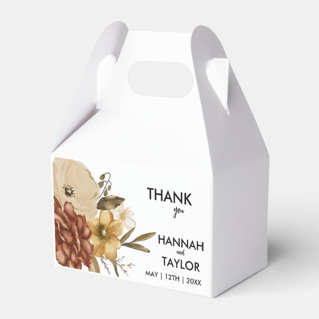 Elegant Fall Floral Wedding Favour Box (Front Side)
