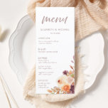 Elegant Fall Floral Wedding Menu Card<br><div class="desc">Add a touch of elegance to your wedding reception with this customisable floral wedding menu card. Featuring modern calligraphy at the top, soft watercolor florals in warm tones, and a clean minimalist layout, this menu is perfect for showcasing your appetizers, entrées, desserts, and drinks. Personalise with your names, wedding date,...</div>