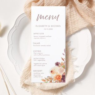 Elegant Fall Floral Wedding Menu Card