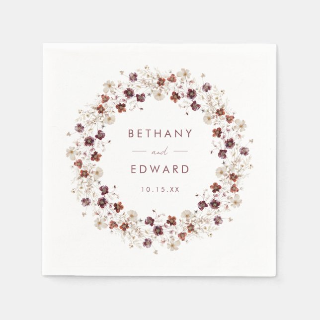 Elegant Fall Floral Wedding Napkin (Front)