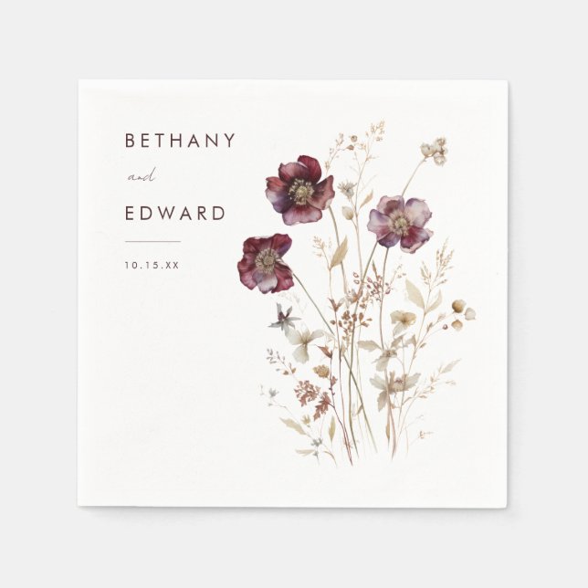 Elegant Fall Floral Wedding Napkins (Front)